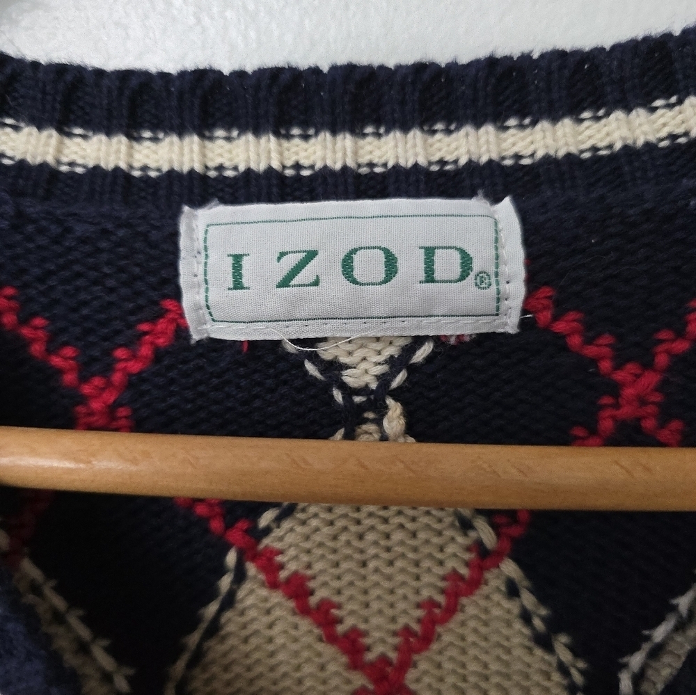 Vintage Izod Women’s M Diamond Argyle Knit Cardigan Preppy Academia Clueless - Picture 11 of 12